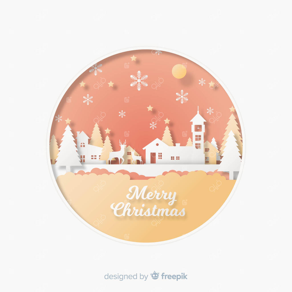 منظره زیبای کریسمس با طراحی کاغذی