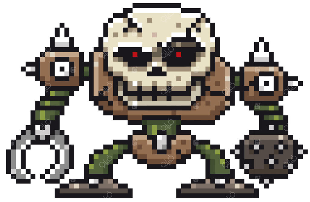 طراحی پیکسلی هیولای جمجمه کارتونی