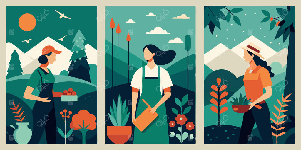 سه تصویر مختلف از افراد در حال کار در باغ