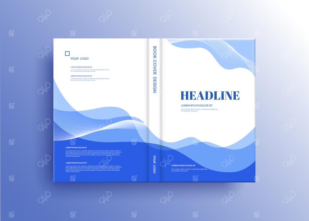 طرح قالب بروشور، طراحی جلد گزارش سالانه، مجله، و فلایر در قطع A4 با خطوط آبی موج‌دار برای تجارت، آموزش و تبلیغات. تصویر وکتور.