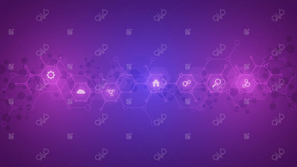 زمینه تکنولوژی با آیکون‌ها و نمادهای مسطح