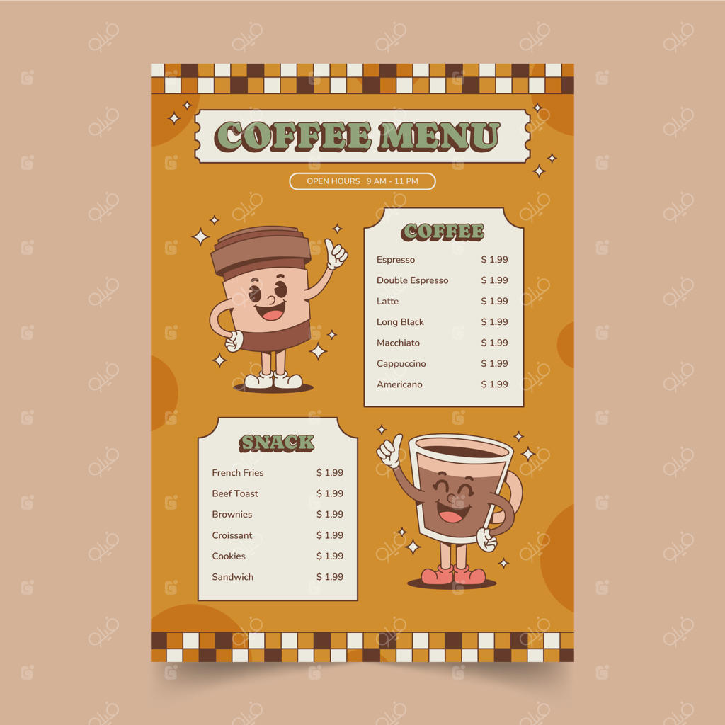 پترن منوی قهوه دست‌ساز