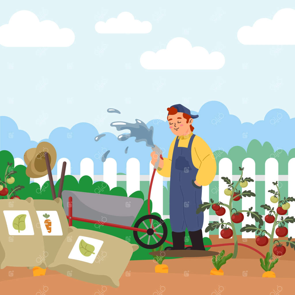 باغبان در حال آبیاری گیاهان - برداری حرفه‌ای