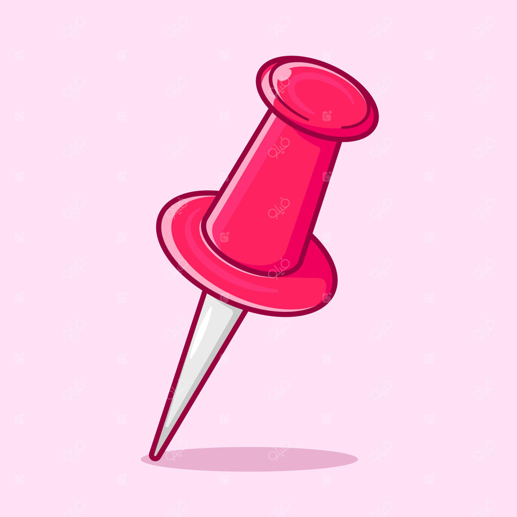 آیکون سنجاق ته‌گرد قرمز. تصویر به سبک کارتونی روی پس‌زمینه صورتی.