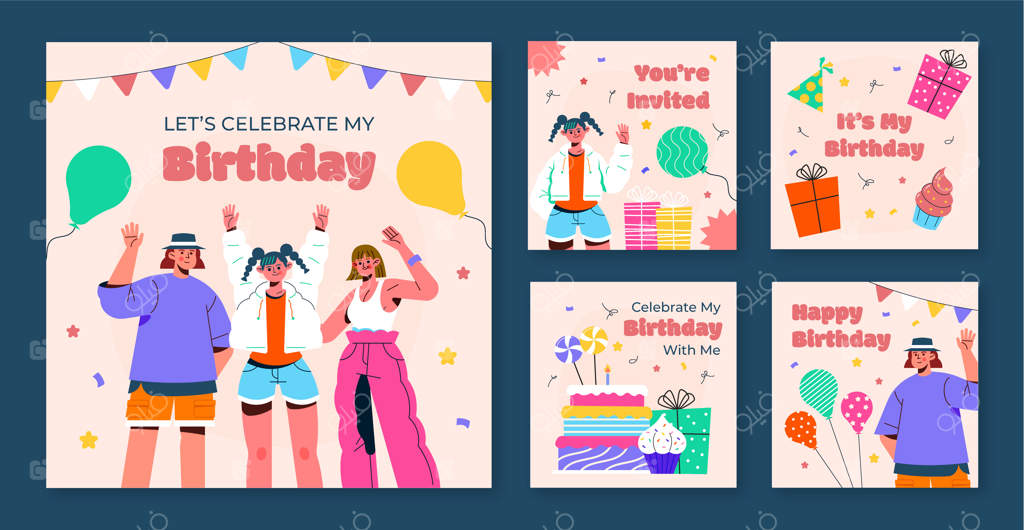 پست اینستاگرام تولد با طراحی دستی