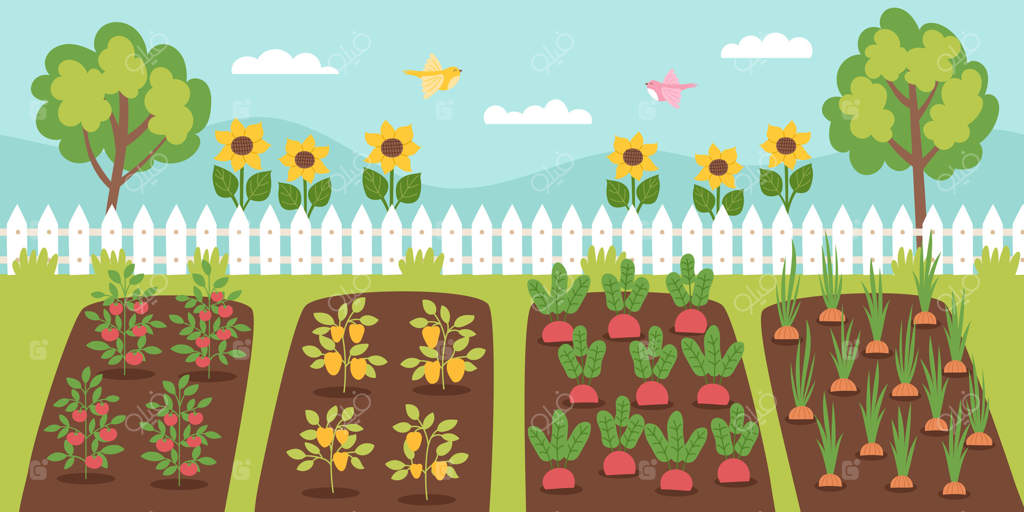 بنر مفهومی باغبانی: باغی با گیاهان. چشم‌انداز طبیعی. مفهوم بهار و باغبانی.