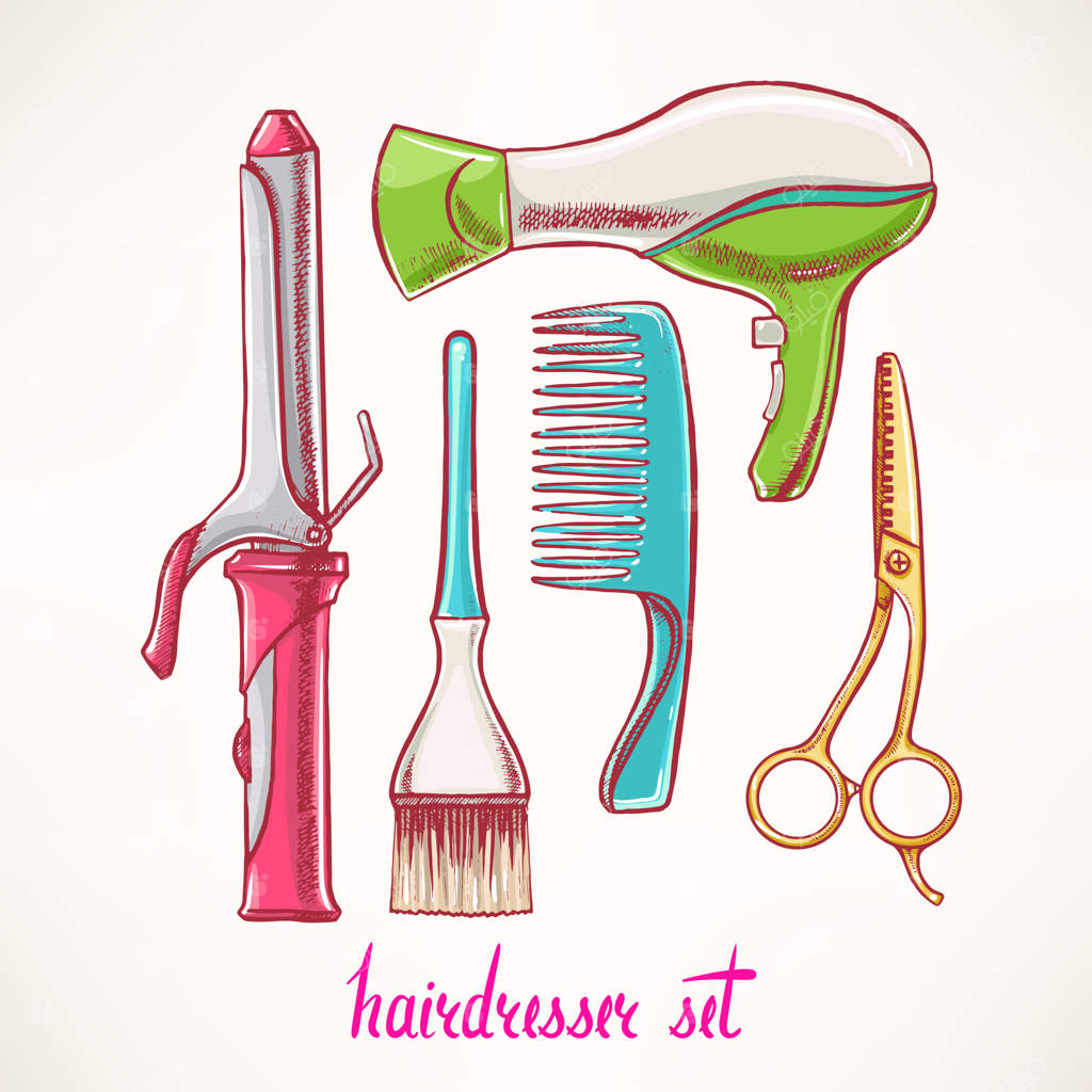 ست همراه با لوازم آرایشگری، تصویرسازی دستی