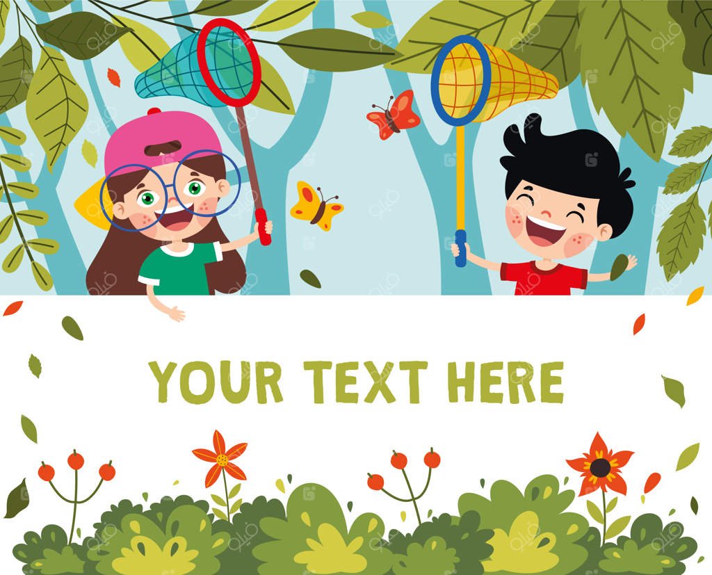 کودکان با بنر در جنگل