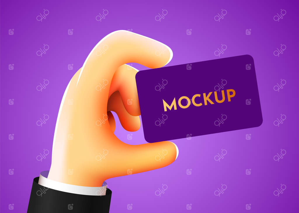 دست کارتونی سه‌بعدی که کارت ویزیت نگه داشته است