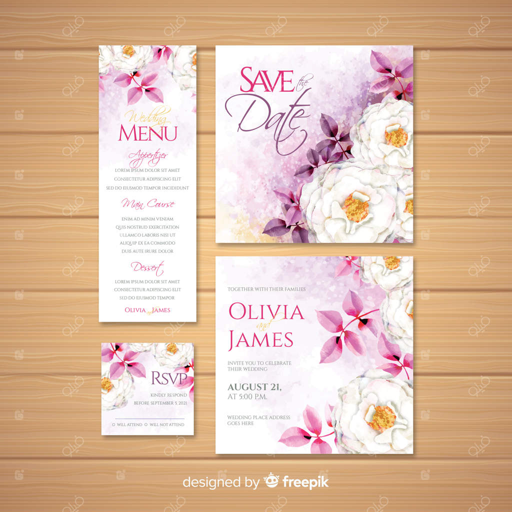 مجموعه قالب کارت عروسی با طرح آبرنگ