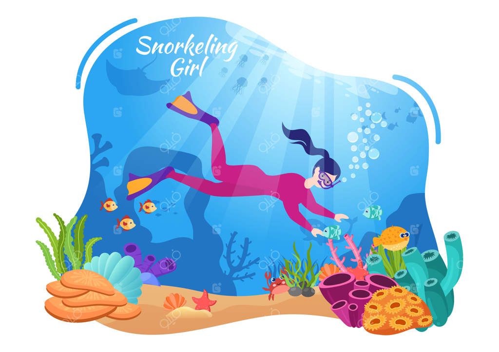 تصویری کارتونی از دختر غواص: کاوش زیر آب در اعماق اقیانوس