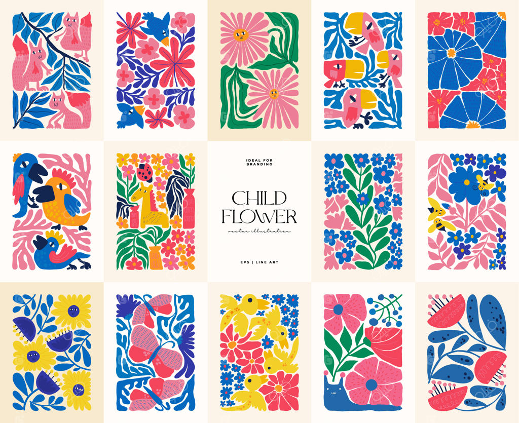 پوستر گلی انتزاعی و مدرن با ترکیب‌بندی گیاهی به سبک مینیمال ماتیس