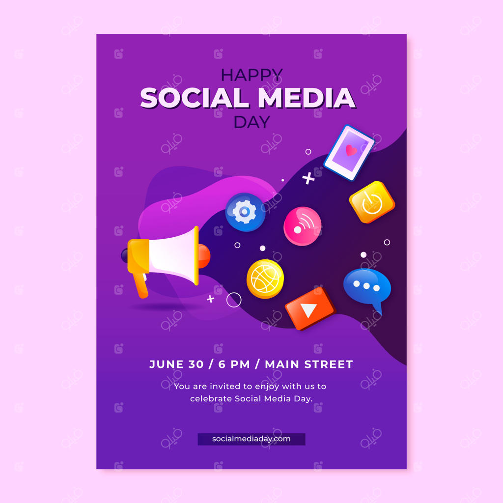 الگوی پوستر عمودی برای جشن روز شبکه‌های اجتماعی