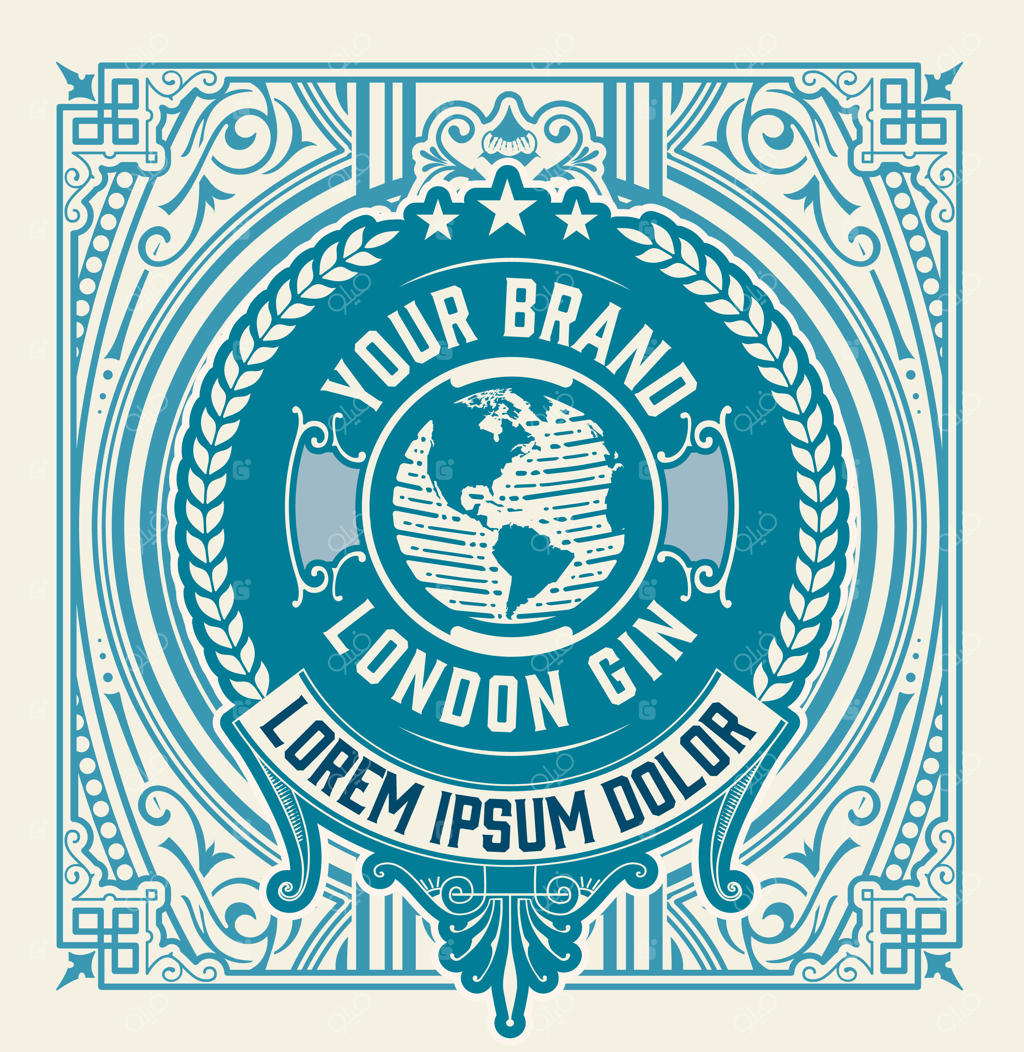 برچسب قدیمی با جزئیات گل‌دار.