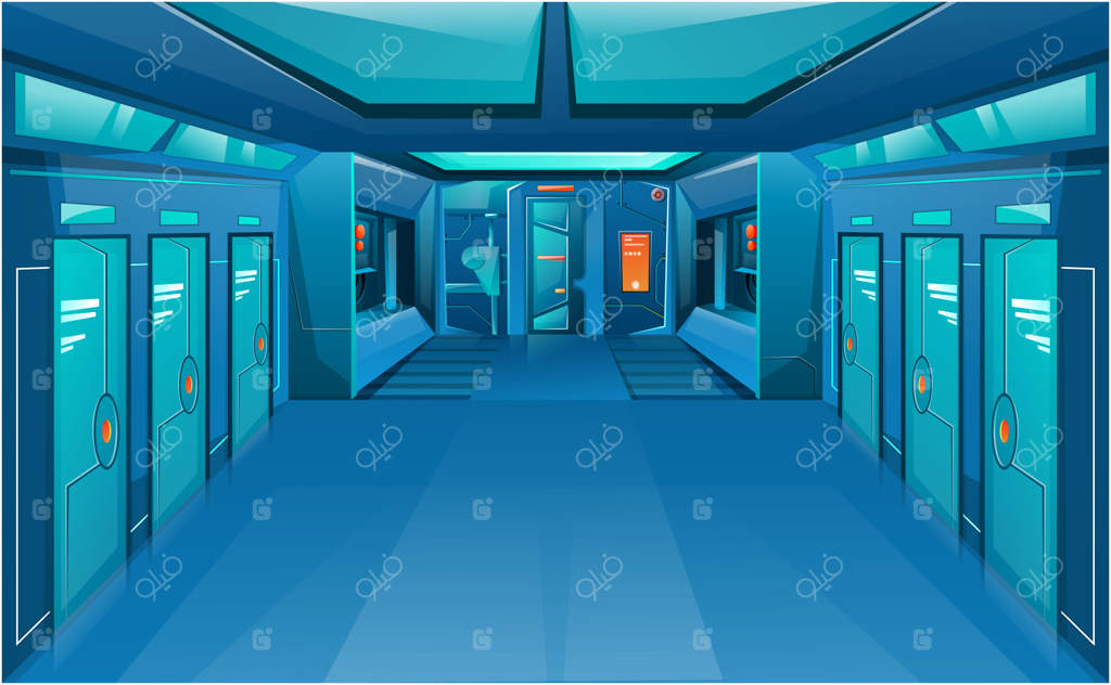 راهروی سفینه فضایی با درهای بسته.