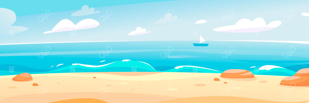 تابستان کنار دریا: چشم‌انداز زیبای دریا، بنری برای تعطیلات تابستانی و افق دریا