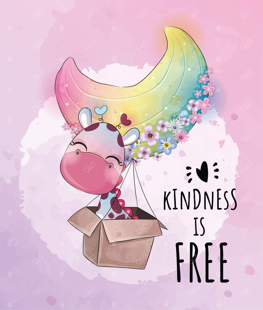 تصویر زرافه کوچولوی بامزه روی ماه - شخصیت حیوانی آبرنگی جذاب و دوست‌داشتنی