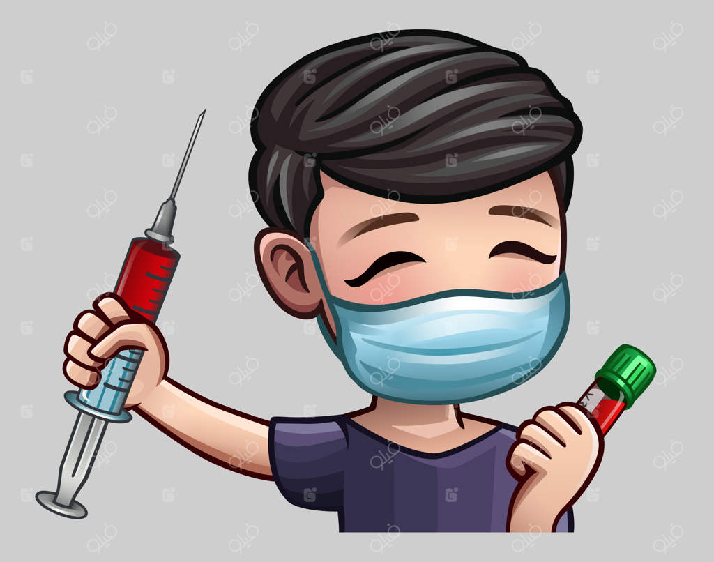 مرد خوشحال با ماسک پزشکی و سرنگ در دست