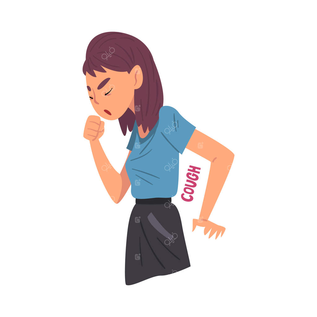 دختر با علائم سرماخوردگی و سرفه - درمان پزشکی و بهداشت - تصویر سازی کارتونی