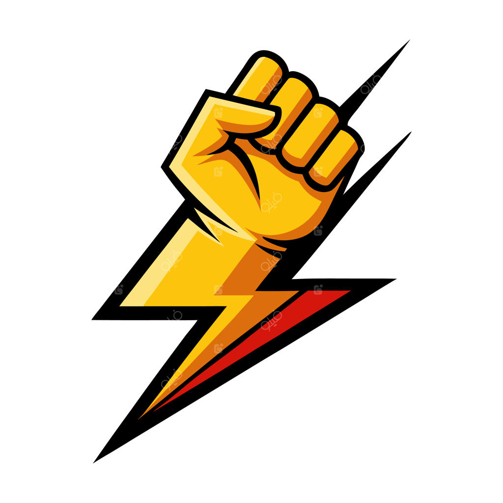 مشت گره‌کرده و برافراشته با طرح صاعقه، نماد اعتراض و لوگوی باشگاه ورزشی