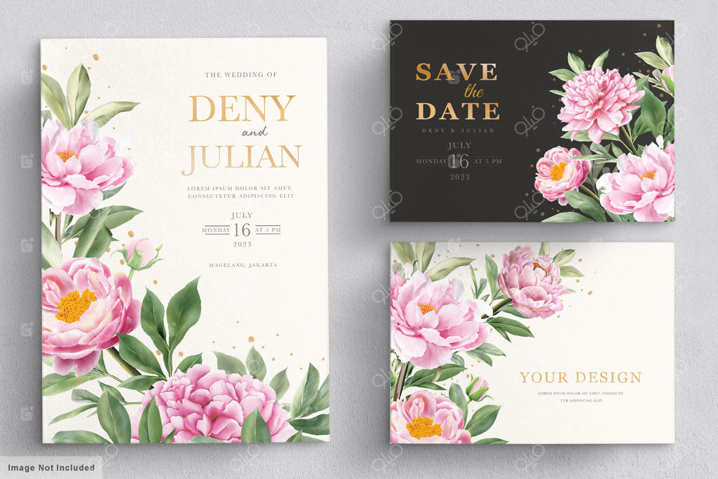 ست کارت دعوت نفیس با طرح دست‌کشیده گل صدتومانی