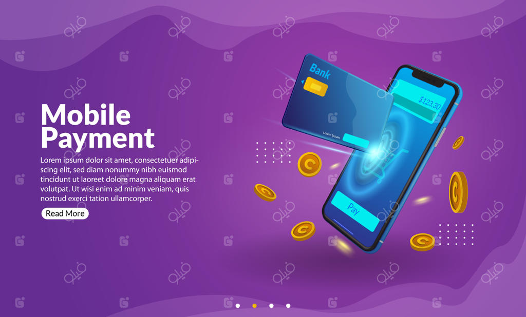 تصویرسازی خرید آنلاین با اپلیکیشن موبایل برای بنر وب و اپلیکیشن