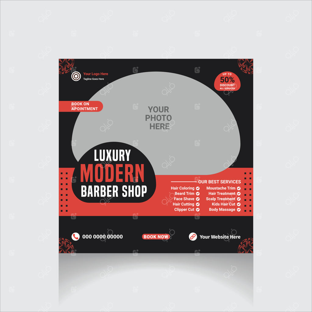 پست حرفه‌ای قابل ویرایش برای شبکه‌های اجتماعی آرایشگاه مردانه