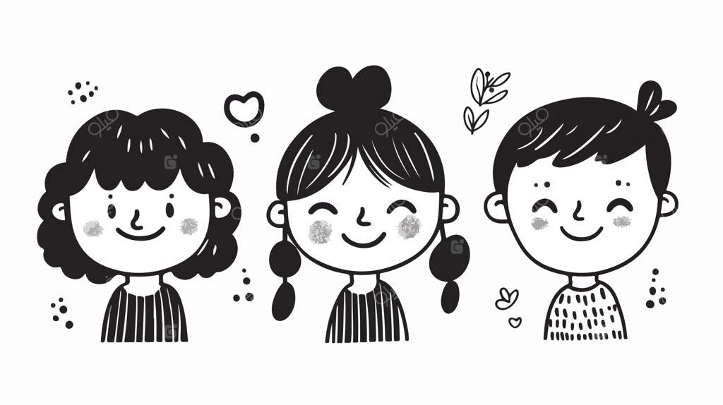 تصویرسازی وکتور احساسات کودکان در سیاه و سفید، با پس‌زمینه سفید