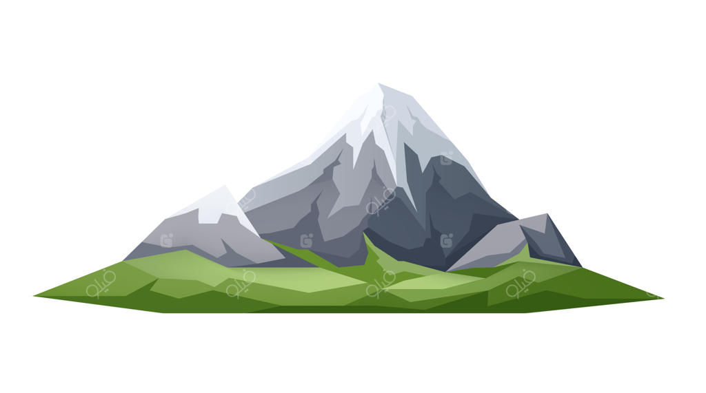 وکتور قله یخی و چمنزار سرسبز در کوهپایه