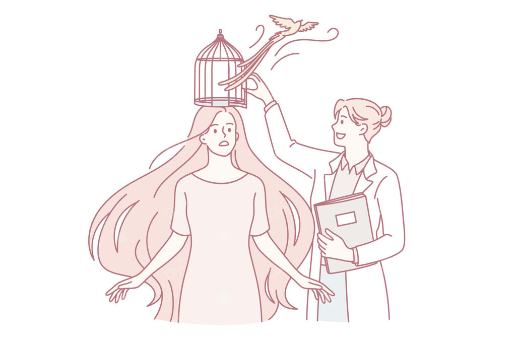 تصویر انگیزشی از رهایی پرنده توسط زن - طراحی وکتور حرفه‌ای