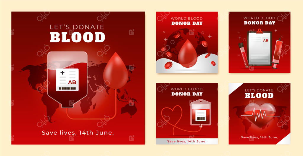 مجموعه پست‌های اینستاگرامی روز جهانی اهدای خون با طراحی واقعی