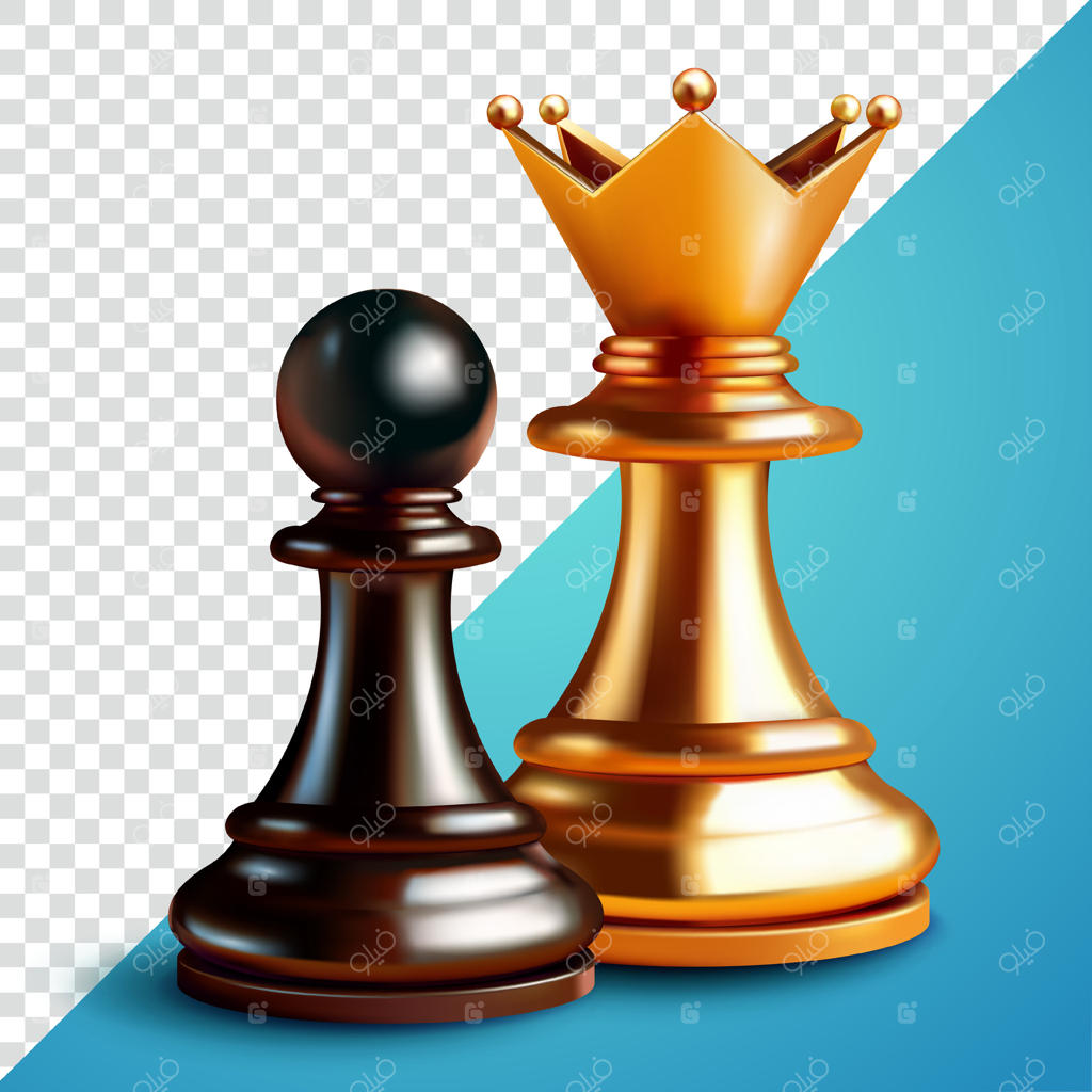 پادشاه طلایی و سرباز شطرنج سه‌بعدی؛ مناسب برای تجارت، بازی‌ها و عناصر طراحی