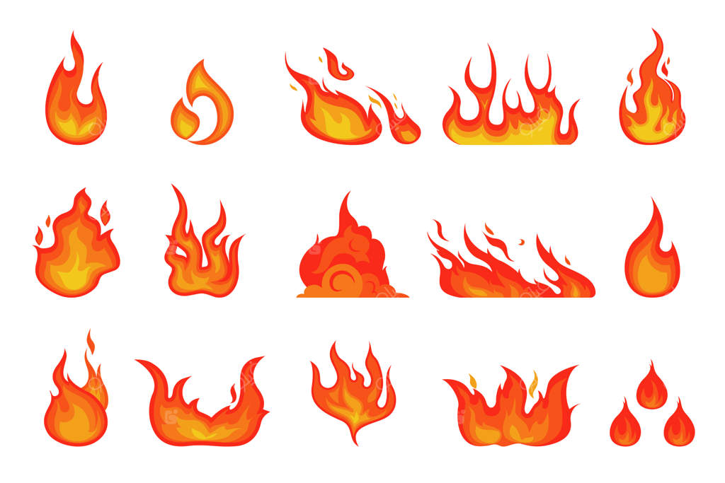 شعله‌های آتش قرمز و نارنجی؛ عنصر سوزان و داغ