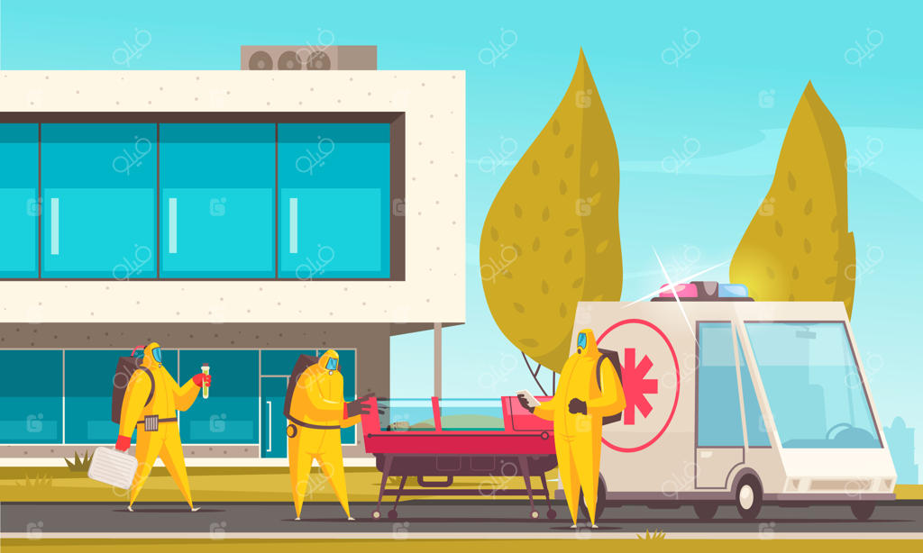 تصویر انتقال بیمار مبتلا توسط پزشکان با لباس محافظ به بیمارستان