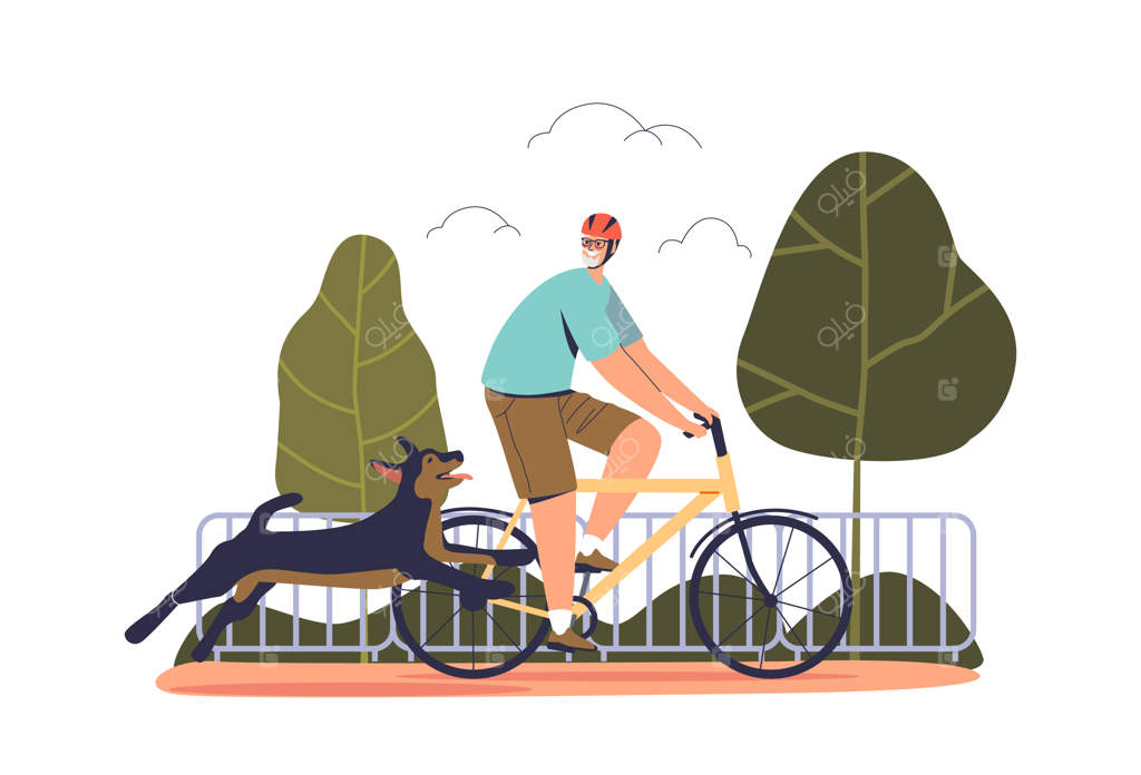 مرد سالمند در حال دوچرخه‌سواری و گردش با سگ خود - شادی و فعالیت در فضای باز