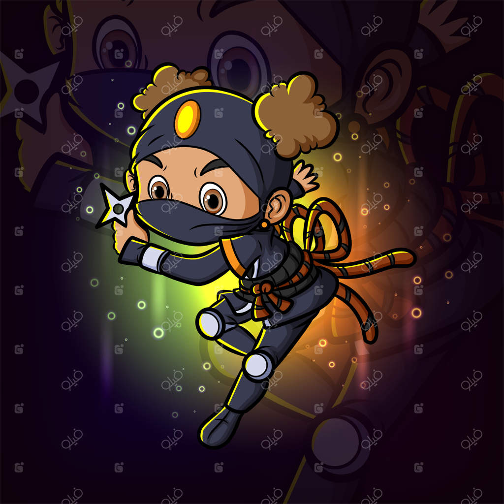 طراحی لوگوی مسکات ورزش‌های الکترونیک: دختر نینجا در حال پرتاب شوریکن