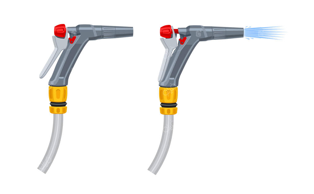 تپانچه آبپاشی: ابزار باغبانی. تصویر در پس‌زمینه سفید