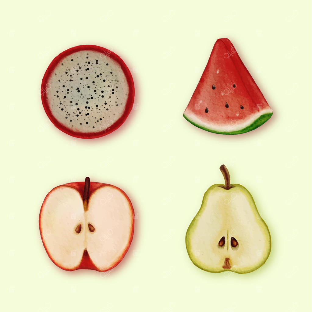 مجموعه‌ای از برش‌های واقعی میوه