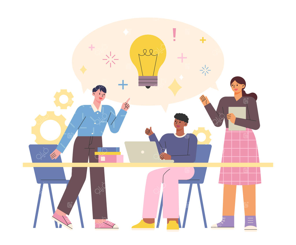 افراد دور میز نشسته‌اند و به صورت فعال در حال بحث و تبادل نظر هستند.