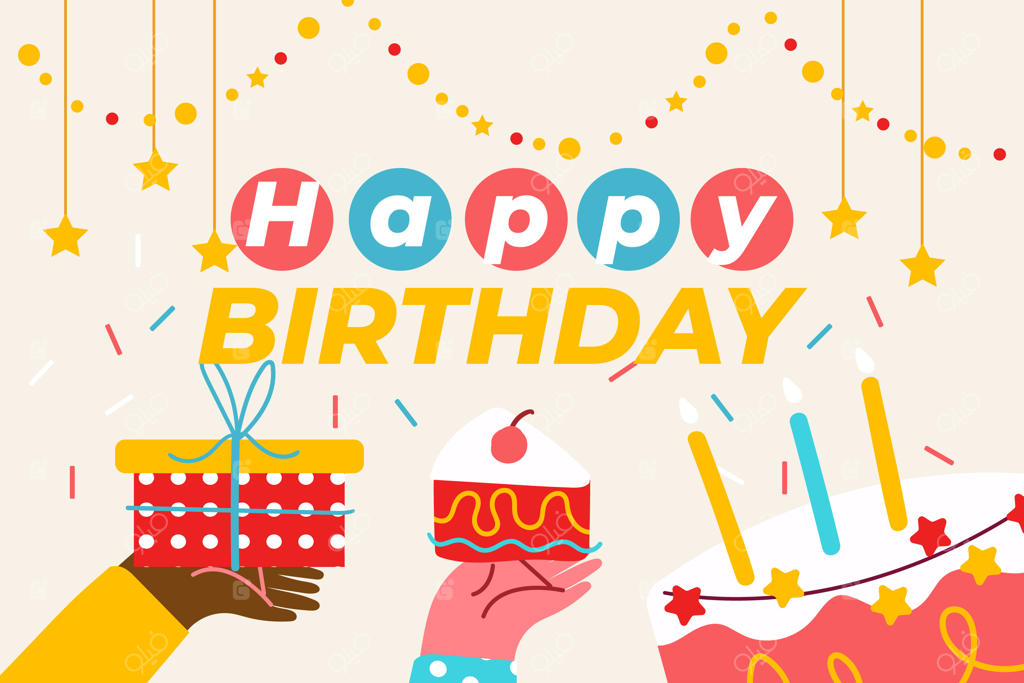 پس‌زمینه تولد دست‌کشیده با کیک و هدیه