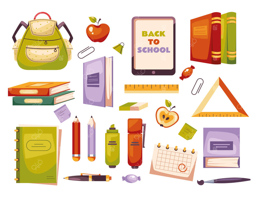 ابزار و لوازم مدرسه - مجموعه طراحی گرافیکی و المان‌های مجزا