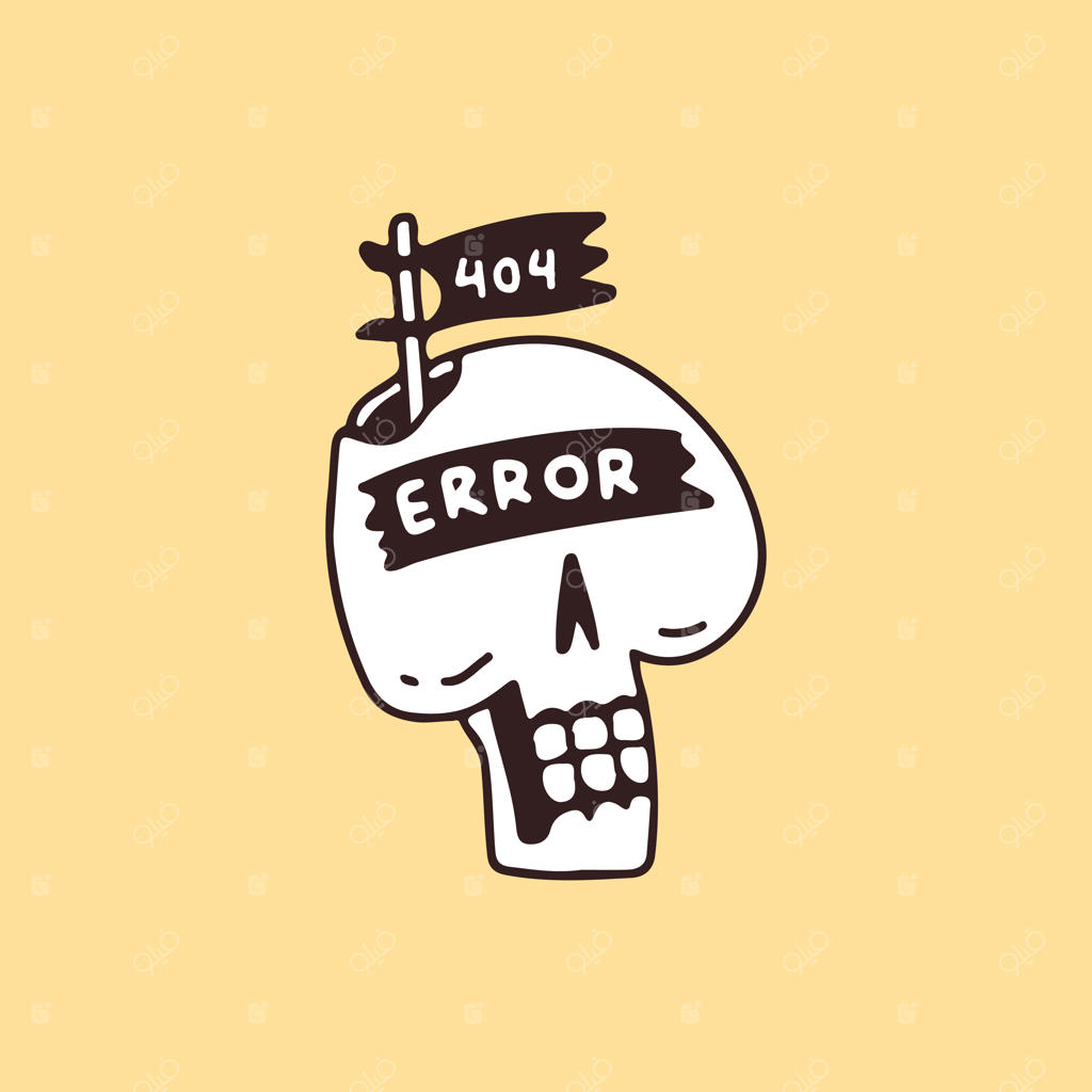 جمجمه خطا با پرچم ۴۰۴، طراحی برای تیشرت و استیکر.