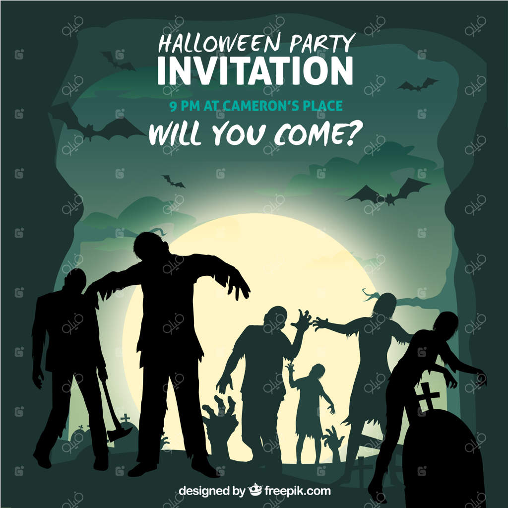 پس‌زمینه هالووین با زامبی‌ها در قبرستان