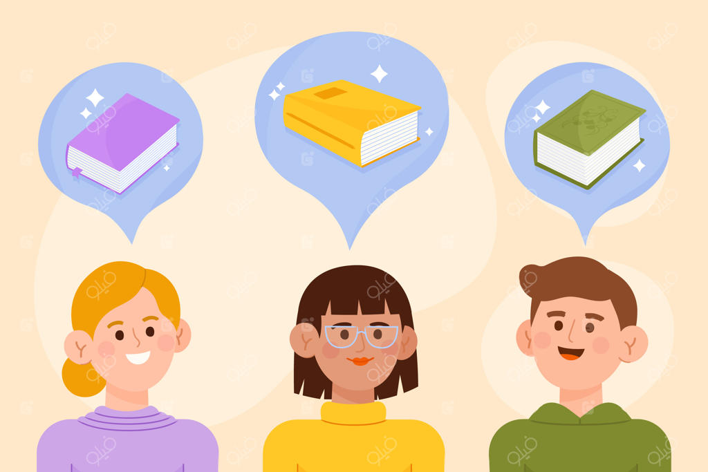 تصویرسازی باشگاه کتابخوانی با طراحی تخت و دستی