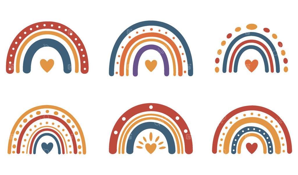 مجموعه رویایی رنگین‌کمان بوهو برای استیکرهای دیجیتال و چاپ‌های دیواری