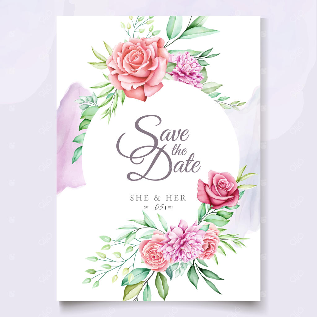 قالب کارت دعوت عروسی با طرح گل‌های رنگارنگ