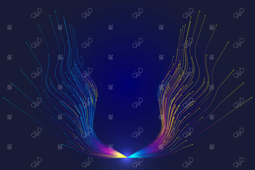 خطوط موج‌دار رنگی با پس‌زمینه فنی وکتور فضایی
