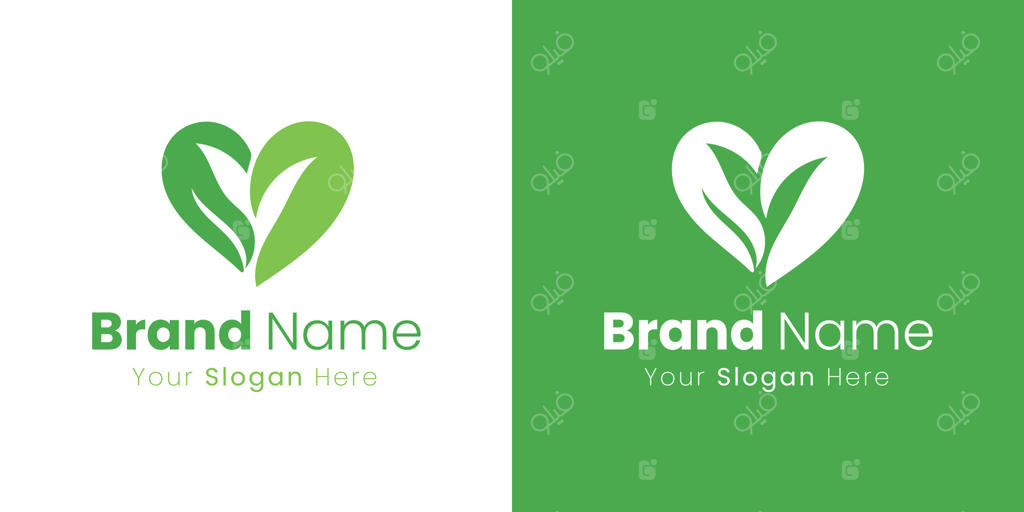 طراحی لوگو با قلب سبز ساخته شده از برگ‌ها برای برند وگان