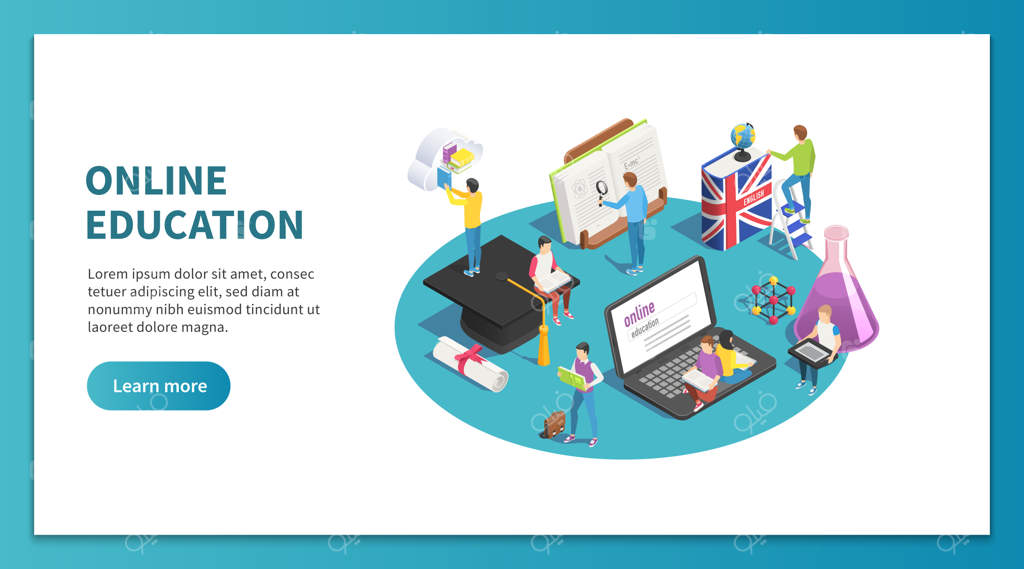 آموزش آنلاین ایزومتریک: مطالعه اینترنتی و دوره‌های وب. صفحه فرود وب‌سایت یادگیری برای دانش‌آموزان