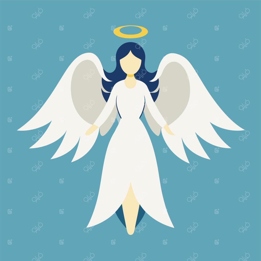 تصویرسازی فرشته‌ای سفید با پس‌زمینه آبی